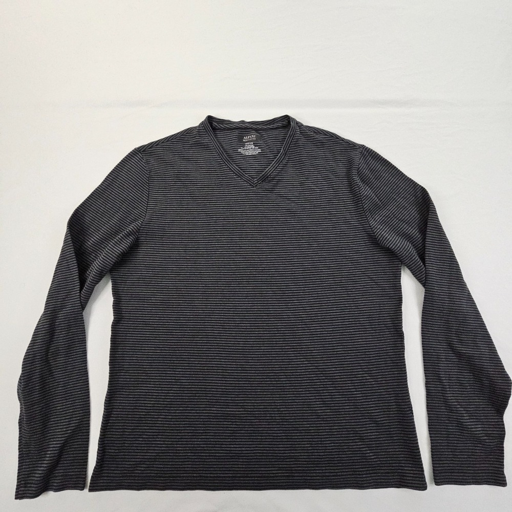 Alfani Gray‎ Striped Long Sleeve Cotton Blend T-Shirt Men's M